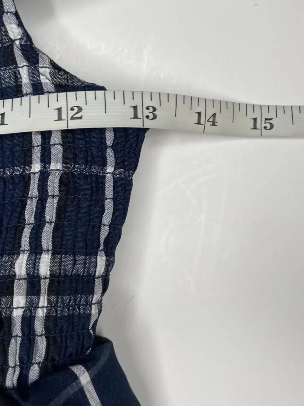 BCX Girl Plaid Taffeta Maxi Dress Navy Blue Smocked Tiered Grunge Goth Size 14